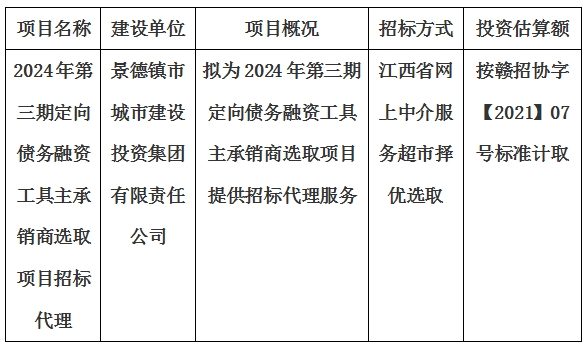 2024年第三期定向債務(wù)融資工具主承銷商選取項(xiàng)目招標(biāo)代理計(jì)劃公告